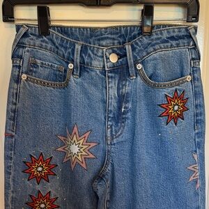 Star Embroidered Straight Leg Jeans